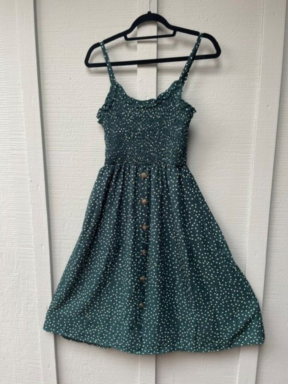 Green and White Sleeveless Polka Dot Sundress